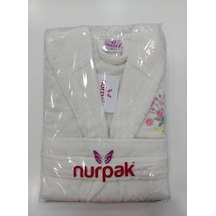 Nurpak Kadife Jakarlı Çocuk Bornozu Krem