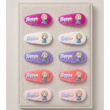 10'lu Set Elsa Figürlü Happy Yazılı Peluş Saç Tokası Çok Renkli