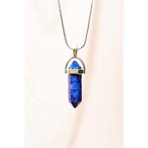 Lapis Lazuli Doğal Taşı Zincirli El Yapımı Tasarımlı Kolye Uç: 3,5 Cm Zincir: 20 Cm Kutulu Çok renkli
