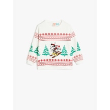 Koton Yılbaşı Temalı Mickey Mouse Baskılı Lisanslı Sweatshirt Uzun Kollu Bisiklet Yaka Pamuklu Ekru 5wmb10236tk Ekru