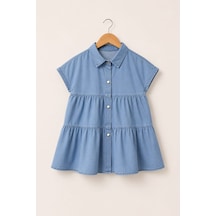 My Kids Wear Mia Düğmeli Denim Kız Çocuk Elbise 12833 Buz Mavi
