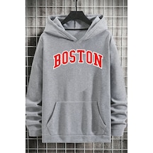 Uyguntarz Unisex Boston Baskılı Sweatshirt Gri