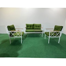 2+1+1 Beyaz Profil Balkon-bahçe-kafe- Çay Seti-koltuk Takımı-oturma Grubu-ofis Koltuğu Yeşil