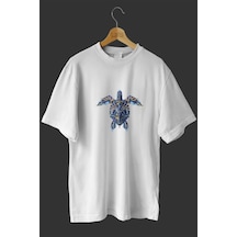 Noıssey -wed Deniz Kaplumbağası Caretta Caretta Tasarım Baskılı Oversize T-shirt Tişört Beyaz