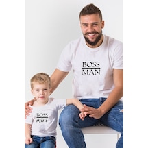 Boss Man Boss Mini Beyaz Baba Oğul Kız Tişört Zıbın Kombini