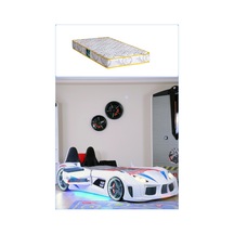 Arabalı Yatak, Audi Koltuklu Full Ledli Arabalı Yatak - Beyaz + 1 Adet Comfort Yatak