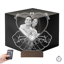 Luvivia Kalp Sevgiliye Hediye Fotoğraflı Metal Saatli 3d Lamba - Masa Gece Lambası