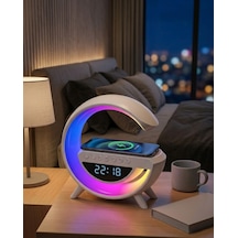 Kablosuz Şarjlı Led Işıklı Masa Saati Bluetooth Hoparlör Alarm Fonksiyonlu - Lisinya