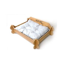 Ahşap Kedi & Köpek Yatağı - Minderli - Özel İsim Baskılı - Mdf - 61cm 47cm