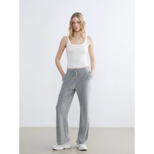 LC Waikiki Lcw Vision Gri Beli Lastikli Kadife Kadın Eşofman Altı Grey Melange