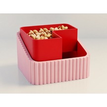 3d Baskı Fıstık Kasesi - Çift Hazneli Kabuk Ayırıcı Sunum Kasesi - Pembe Kırmızı