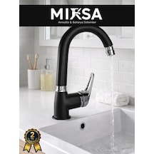 Siyah-krom Armut Baston Borulu Oynar Başlıklı Perlatörlü Banyo Lavabo Bataryası, Çiftsugirişli
