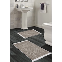 Dekoreko Kaymaz Taban Djt 2 Li Banyo Paspas Takımı Trend Saçaklı Iskandinav F5137 Kahve