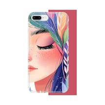 İphone 7 Plus-8 Plus Uyumlu Renkli Yaprak Saçlı Kız.jpeg Uv Baskılı Silikon Kılıf