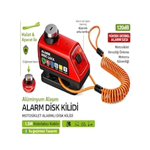 120db Motosiklet Disk Kilidi Alarmlı Işıklı 1.5m Hatırlatma Kablolu Alüminyum Alaşım Güvenlik Alarm Kırmızı - Siyah