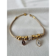 Gold Çelik Göz Detaylı Charm Bileklik Gold - 570875878 Gold