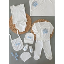 Petite Ponpon Baby Kral Taçlı 10 Lu Hastane Cıkışı Seti Beyaz - Mavi