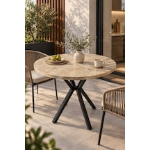 Sulorahome 90 Cm Yuvarlak Mutfak Masası - Traverten Desenli Modern Metal Ayaklı