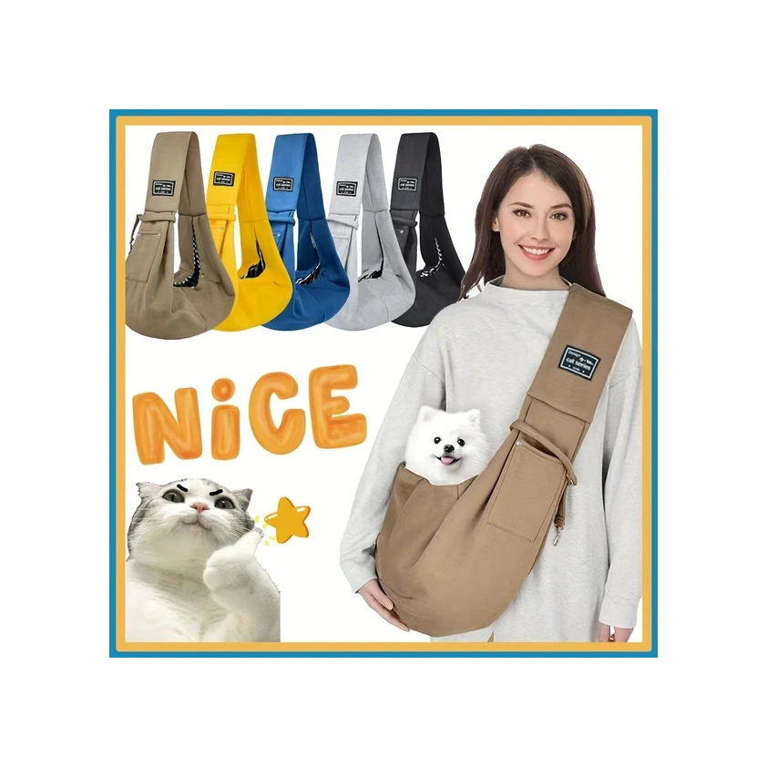 Fochsia Hafif Polyester Kedi Köpek Taşıma Askısı Çok Cepli Ayarlanabilir Bej
