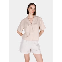 Colin's Colins Regular Fit Shirt Neck Düz Kadın Bej Kısa Kol Gömlek Cl1074532 Q1.v1 Beı Bej