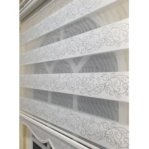 Zebra Stor Perde Sarmaşık Desen Gümüş Simli Etek Dilimli Stb9300 V 01