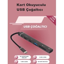 Type-c Hub, 5in1, 2 Adet Type-c, 1 Adet Usb-a Çoklayıcı, Tf Kart Girişli Usb C Hub Adaptörü Sd Kart Okuyucu Macbook İle Uyumlu H02 Zr888