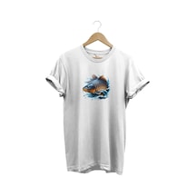Balıkçı Fishing Sazan Avı Balıkçılığı Baskılı %100 Pamuk Regular Fit Bisiklet Yaka Beyaz T-shirt Beyaz