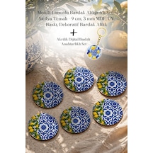 Motifli Limonlu Bardak Altlığı 6 Lı Set Sicilya Temalı 9 Cm Mdf Çok Renkli