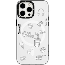 İphone 14 Pro Max Uyumlu Kılıf Magsafe Şarj Özellikli Desenli Youngkit Plaything Serisi Kapak Beyaz