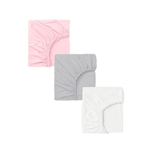 3 Adet 50x90 Cm Anne Yanı Lastikli Penye Kumaş Bebek Çarşafı-pembe-gri