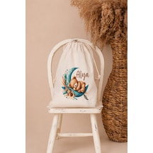 İsme Özel Kız Bebek Çocuk Kıyafet Kesesi 30x40 Cm %100 Pamuk Ham Bez İsim Baskılı Yıkanabilir Kişiye Özel Kese 1012kk Ekru