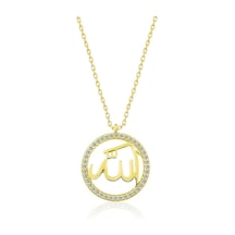 Gümüş Gold Arapça Allah Yazılı Bayan Kolye Gold