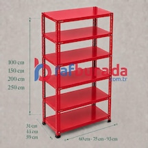 6 Katlı Renkli Dekoratif Çelik Raf - Çiçeklik Rafı, Ofis Rafı 0,70 Mm Kırmızı-59x93 Cm-100 Cm