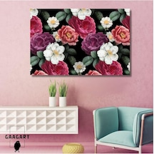 Tekli Yatay Kanvas Salon Duvar Tablosu Pembe Beyaz Çiçekler, 90 X 60 -