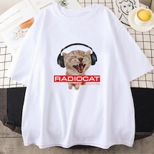 Tarzsokak Beyaz Radiohead Kedi Karikatür Baskılı Sevimli Grafik Lar İçin Yumuşak Beyaz