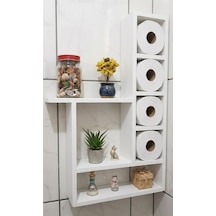 100x60 Cm Dev Boy Masif Ham Ahşap Banyo Rafı - 6 Geniş Bölmeli Tuvalet Kağıtlığı Ve Düzenleyici Beyaz