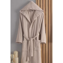 Güvenal Eos Unisex Pamuk Çizgili Kapüşonlu Bornoz Çeyiz Bornoz Seti Sabahlık Hediyelik 2