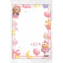 A5 Ayıcık Bloknot Çizgisiz Defter - 50 Yaprak - Memopad - Notepad - Not Defteri - Not Kağıdı Pembe Pembe