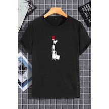 Unisex Kadın Erkek Gül Silah Baskılı Oversize T-shirt Siyah Mck2269 Siyah
