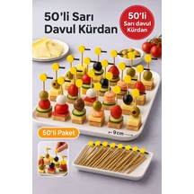50 Li Sarı Davul Kürdan 12 Cm Parti, Sunum, Kanape, Kokteyl Ve Peynir Tabağı İçin Dekoratif Kürdan