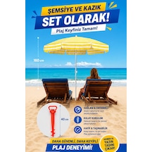 Exent 160 Cm Eğilebilir Plaj Şemsiyesi + Ayarlanabilir Şemsiye Kazığı Seti-sarı Çok Renkli