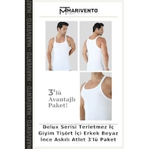 Marivento Delux Serisi Terletmez İç Giyim Tişört İçi Erkek Beyaz İnce Askılı Atlet 3'lü Paket
