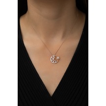 Baget Taşlı Ay Yıldız Bayrak Kolye Rose Gold Kaplama 925 Ayar Gümüş Uvps100488