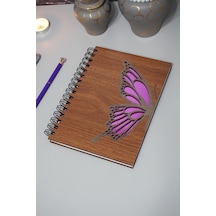Kelebek Desenli Ahşap Kapaklı Defter - Ajanda - Günlük - Çizgisiz Okul Defteri Ahşap Rengi Ceviz