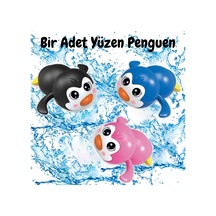 1 Adet Kurmalı Yüzen Penguen Banyo Küvet Havuz Deniz Oyuncağı 12 Cm.