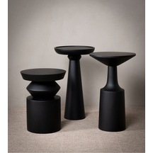 Simillo Wood Wooden 3'lü Fiskos Yan Sehpa Timeless Mantar Sehpa - Mushroom Table 3 Pieces - Trio Series Kahverengi