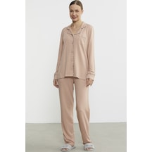 Sementa Düz Renk Gömlek Model Pijama Takım - Somon Somon