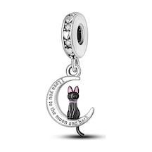 Ay Ve Siyah Kedi Sallantılı Charm Gümüş