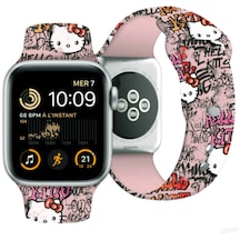 iOS Uyumlu Watch 40mm Kordon Hello Kitty Lisanslı Etiket Graffiti Yumuşak Strap Kayış Pembe