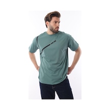 Madmext Yeşil Bisiklet Yaka Şerit Detaylı Pamuklu Erkek T-shirt E7033 Yeşil
